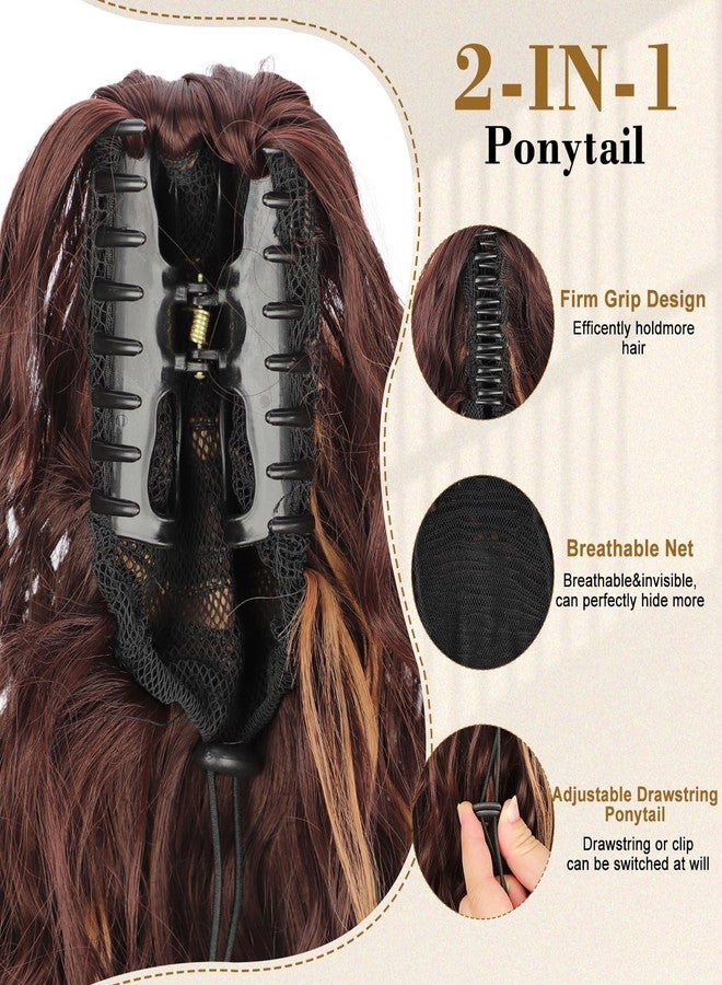 Stamped Glorious Ponytail Extension 18" Curly Wavy Pony Tail Claw Multi Layered Clip on Ponytail Extension Fluffy Natural Looking Synthetic Hair Piece for Women(Brown with Blonde Highlights) - Image 3